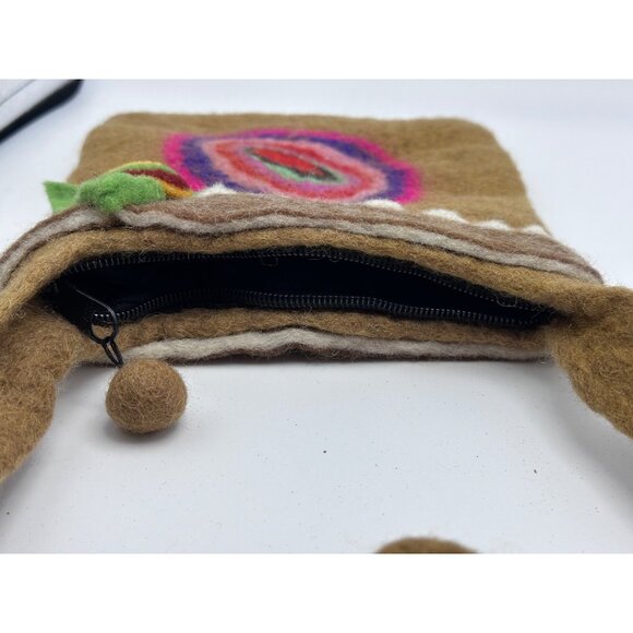 Handmade Wool Felt Crossbody Bag Colorful Spiral Design Leaf Accent Nepal - Picture 12 of 13